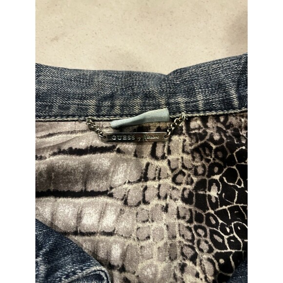 GUESS Marciano Y2K Denim Jacket Small Cotton Animal Print Lining 2000s - Picture 8 of 16